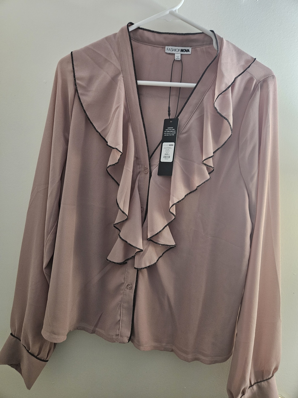 Fashion Nova Mauve Ruffle-Trim Blouse